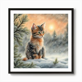 Kitten In The Snow Art Print