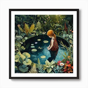 Little Girl In The Garden Pool Art Print