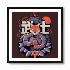 Samurai Fox Escura Square Art Print