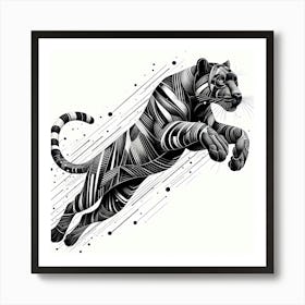 Black Panther Jump - Abstract Line Art Illustration 162 Art Print