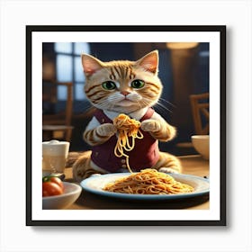 Cat Eating Spaghetti Art Print