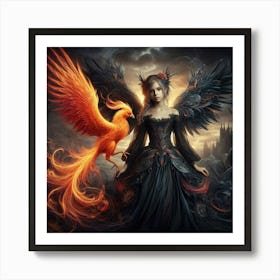 Portrays A Young Fairy Alongside A Phoenix Art Print