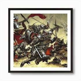 knights of the round table ambushed by Orc rogues and a dire wolf Art Print