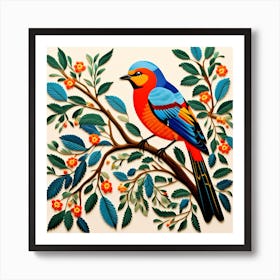 Palestinian Tatreez Embroidery, Bird On a Branch, folk art , 160 Art Print