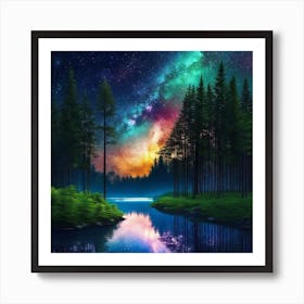 Night Sky Over The Forest Art Print