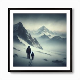 Man And A Child In The Snow Art Print