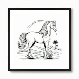 Line Art Arabian stallion 3 Art Print