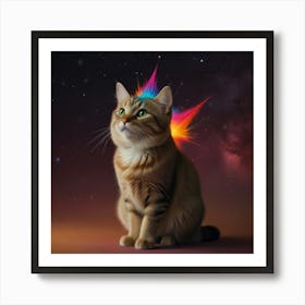 Cat With A Rainbow Crown Art Print