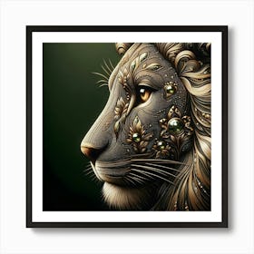 Lion Head With Diamond Art Print