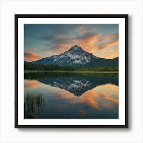 reflection of a mountain range in a still lake 1 Art Print