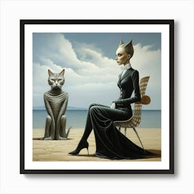 Cat And Woman Art Print