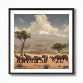 Elephants In The Desert Art Print