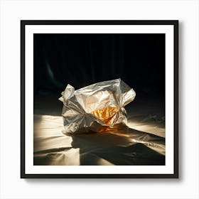 Crumpled Plastic Wrapper Foreground Contrasting Against A Pristine Dark Background Focus On Texture (4) Art Print