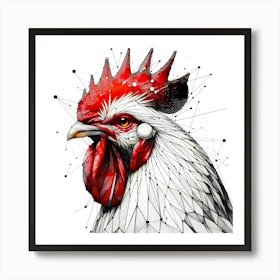 Rooster Head Creative Color Line Drawing - Wild Bird Artwork 126 Art Print