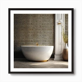 Bathroom With A Gold Tiled Wall Art Print