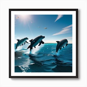 Dolphins Jumping In The Sea Art Print