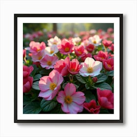 A Lush Garden Of Vibrant Pink And White Begonias With Morning Dew 2 Art Print