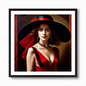 Lady In Red Dress Art Print