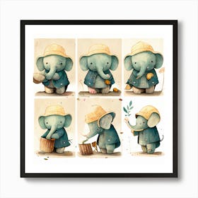 Elephants In Hats Art Print