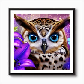 Owl And Flowers Art Print