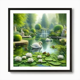 Swans In The Pond 1 Art Print