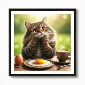 Cat With An Egg Art Print