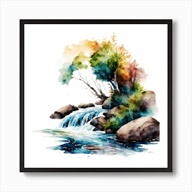 Watercolor Of A Waterfall 1 Art Print