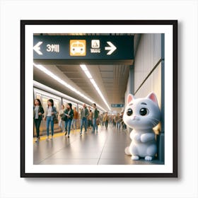 kitty on the way Art Print