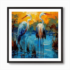 Herons At Sunset Art Print