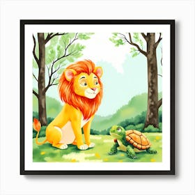 Lion And Turtle In The Forest 1 Art Print