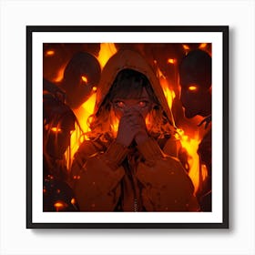 Anime Girl In Flames Art Print