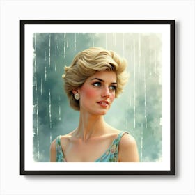 Princess Diana Amidst A Watercolor Scene With Gentle Falling Rain 1 Art Print