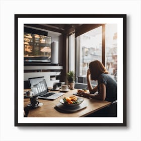 Woman Working In A Cafe Art Print