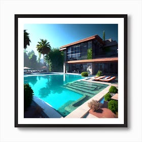 Modern House With A Pool Art Print