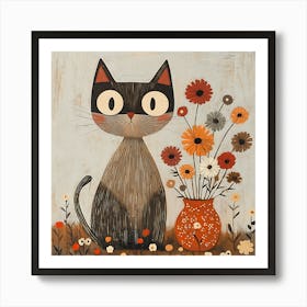 Cat With Flowers 22 Art Print