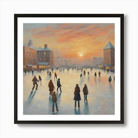 Ice Skating At Sunset 1 Art Print