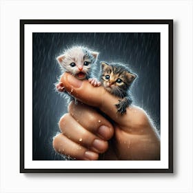 Kittens In The Rain 3 Art Print