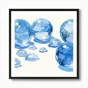 Watercolor Blue Glass Spheres Art Print