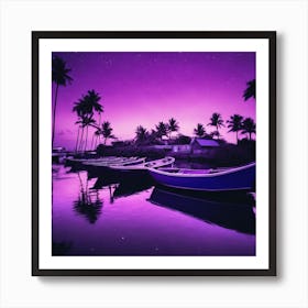 Purple Sky With Palm Trees Art Print