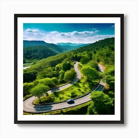 Treetop Car Scenic Tour Tourism Country Rural Green Zigzag Drive Road Background Topview (9) Art Print