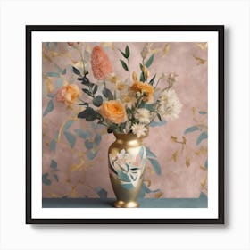 Gold Vase With Flowers 1 Art Print