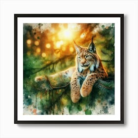 Lynx On The Pine Tree Art Print