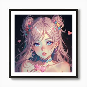 Cute Girl Holding A Heart(1) Art Print