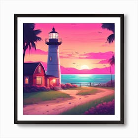 Lighthouse At Sunset 2 Art Print