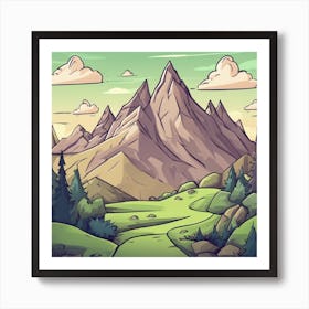 Cartoon Mountain Landscape 1 Art Print