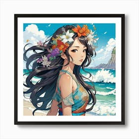 Flower Girl At The Beach 2 1 Art Print