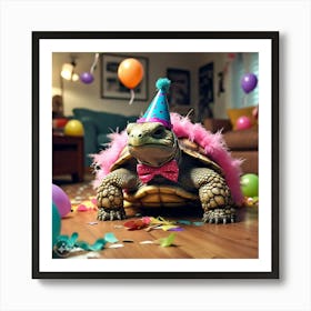 Tortoise In The Party Looking Embarrassed And Ashamed Of His Actions (2) Art Print