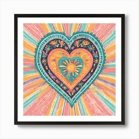 Retro Style Dia de los Muertos Mexican Heart Art Print