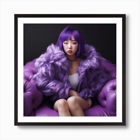 Asian Girl In Purple Fur Coat 1 Art Print