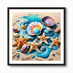 Sea Shells In Sand Assortment Art Print